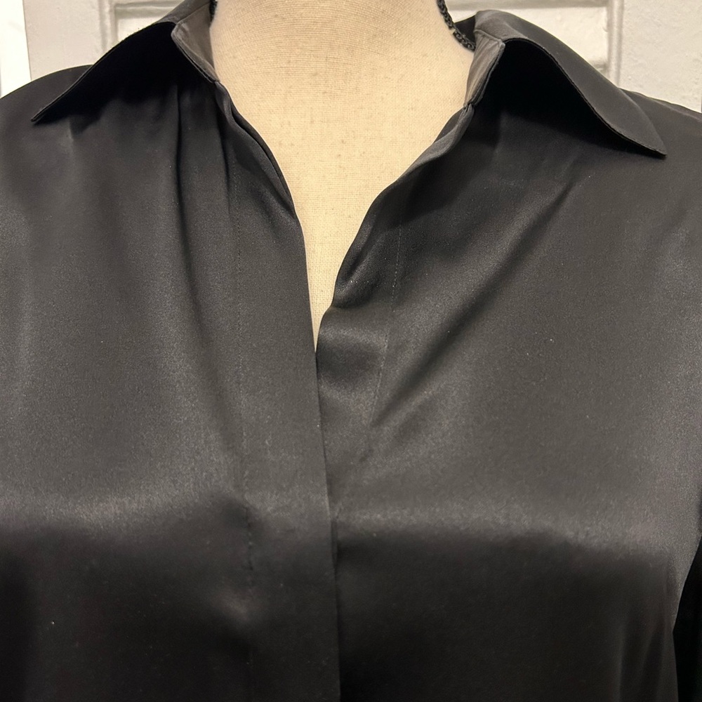 Jones New York Collection, Black, Long Sleeve Silk Blouse, Size 14 - Picture 3 of 16